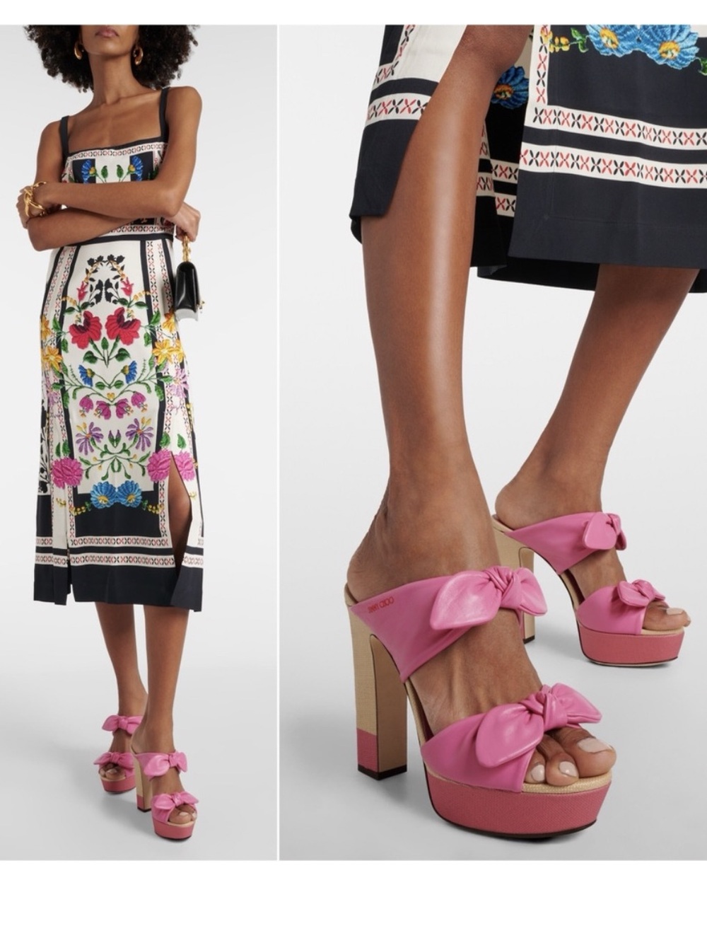 New JIMMY CHOO Rua 120 leather and raffia platform sandals 39.5 $975